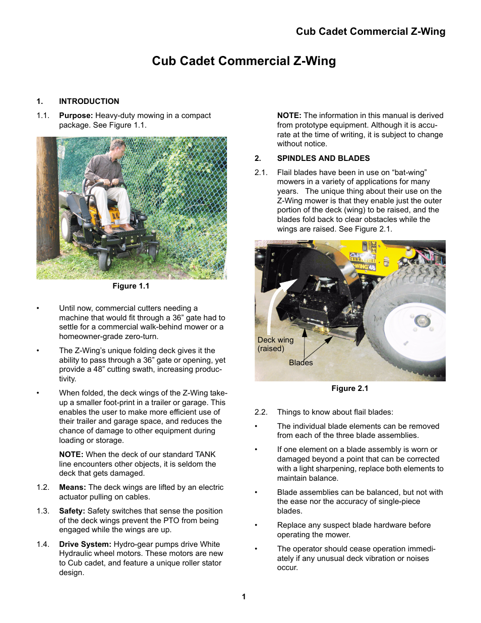 Introduction, Spindles and blades, Cub cadet commercial z-wing | Cub Cadet Z-Wing User Manual | Page 5 / 88