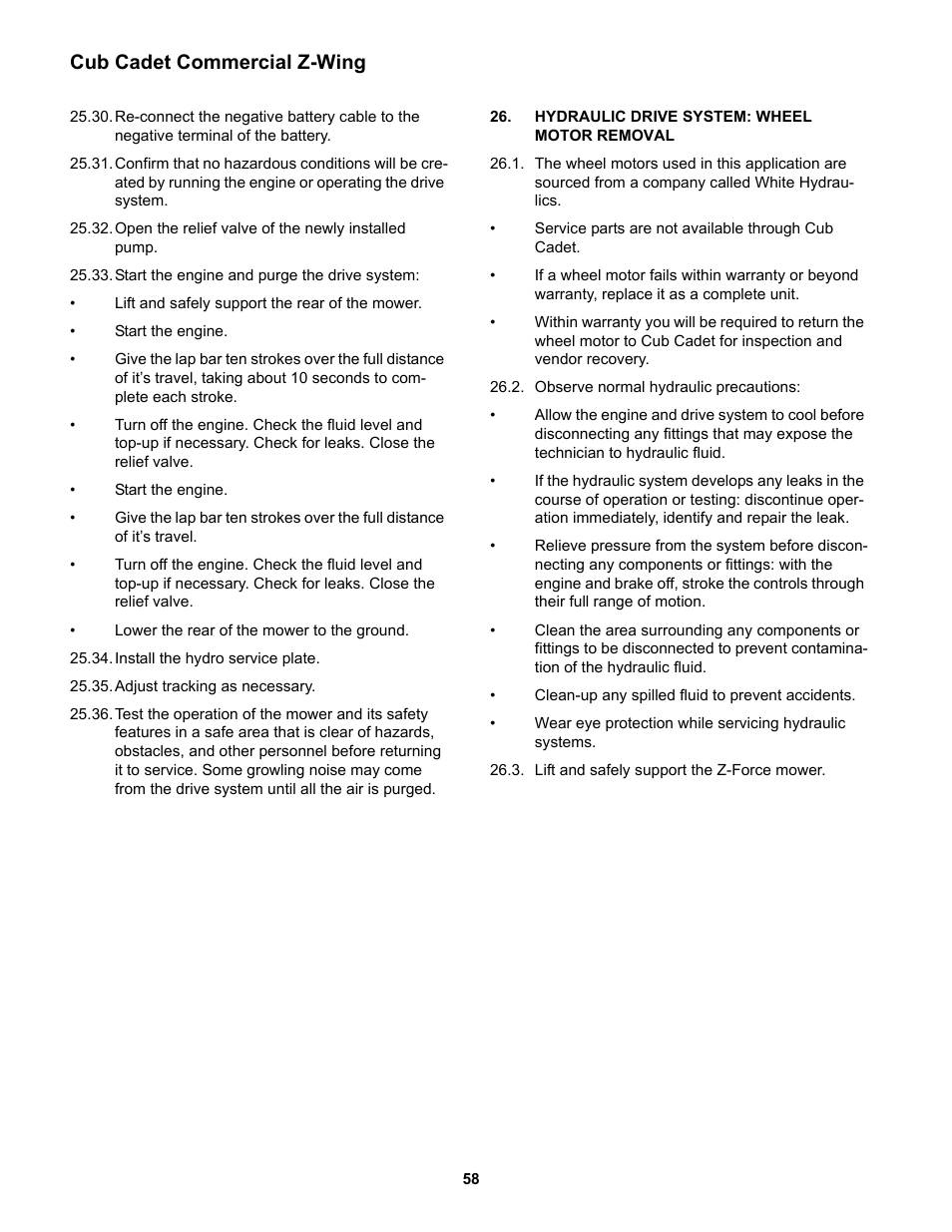 Hydraulic drive system: wheel motor removal, Cub cadet commercial z-wing | Cub Cadet Z-Wing User Manual | Page 62 / 88