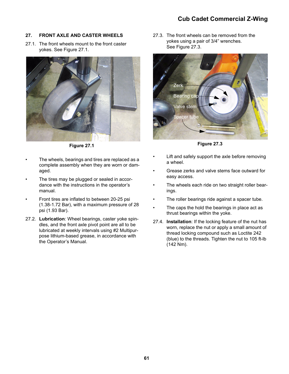 Front axle and caster wheels, Cub cadet commercial z-wing | Cub Cadet Z-Wing User Manual | Page 65 / 88