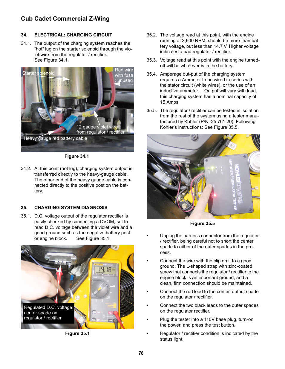 Electrical: charging circuit, Charging system diagnosis, Cub cadet commercial z-wing | Cub Cadet Z-Wing User Manual | Page 82 / 88