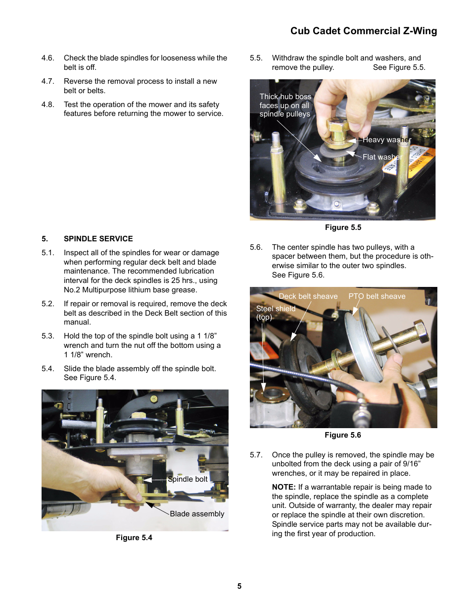 Spindle service, Cub cadet commercial z-wing | Cub Cadet Z-Wing User Manual | Page 9 / 88