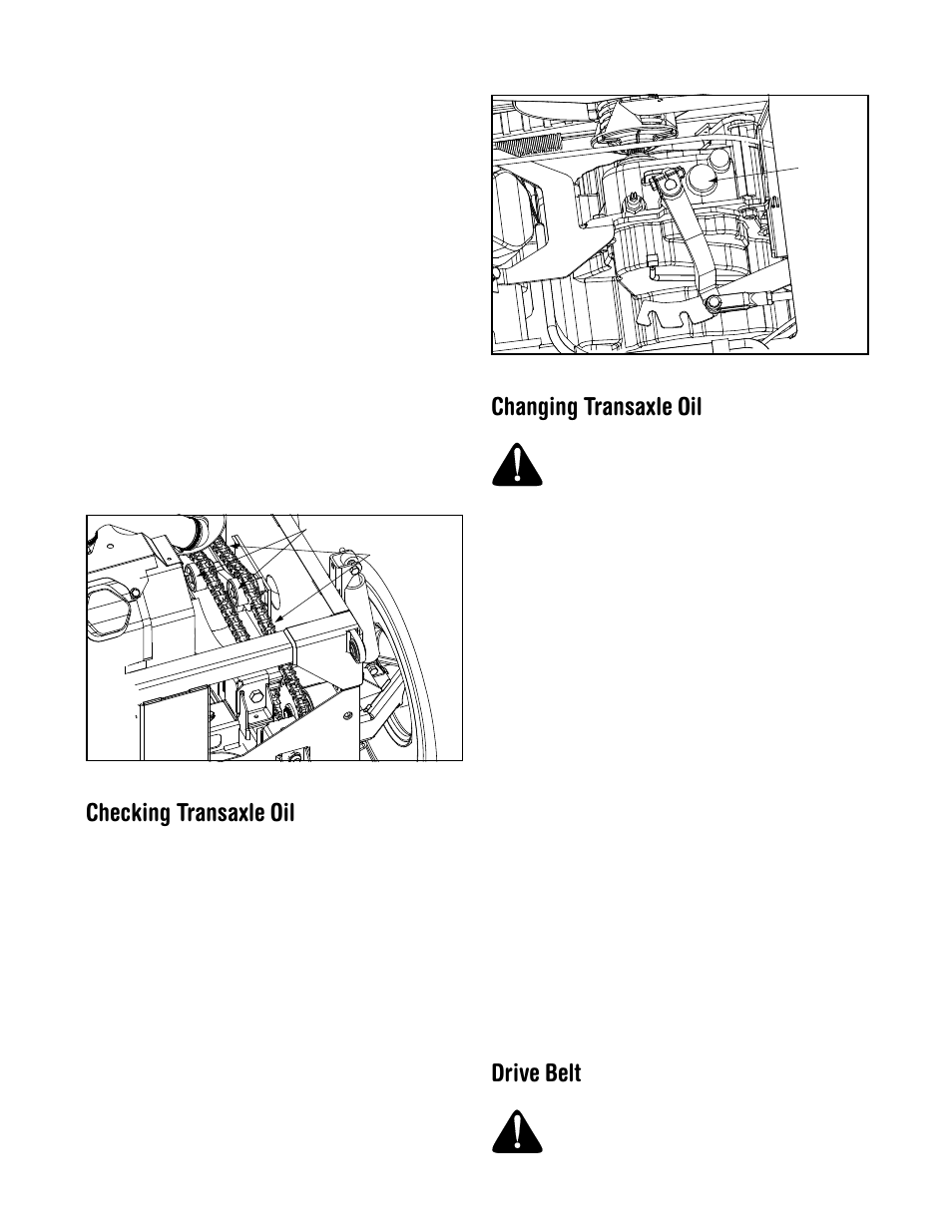 Checking transaxle oil, Changing transaxle oil, Drive belt | Cub Cadet 640 User Manual | Page 15 / 24