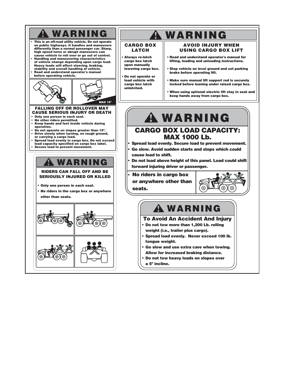 Cargo box load capacity: max 1000 lb | Cub Cadet 640 User Manual | Page 6 / 24