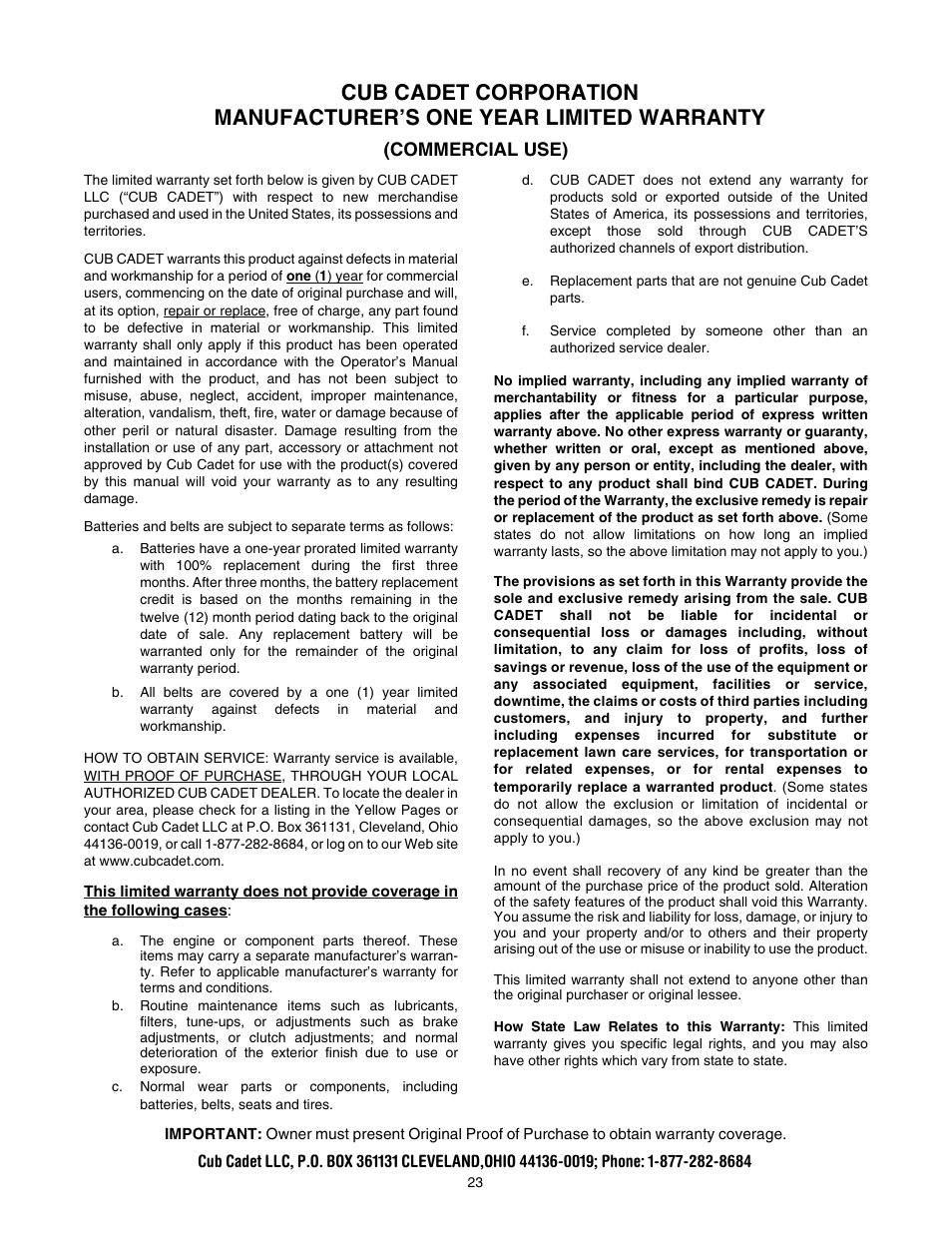 Cub Cadet 641 User Manual | Page 23 / 24