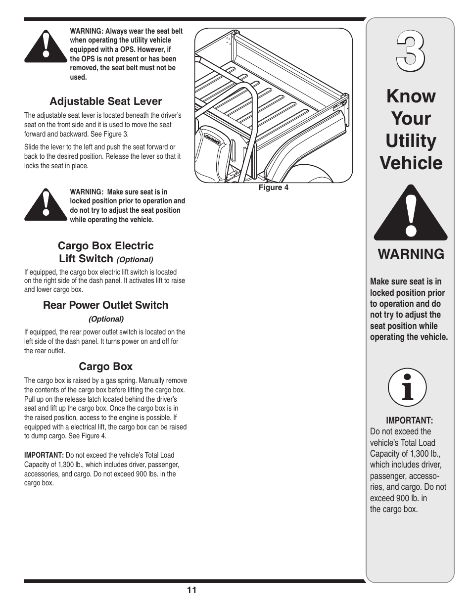 Know your utility vehicle, Warning | Cub Cadet J467 User Manual | Page 11 / 32