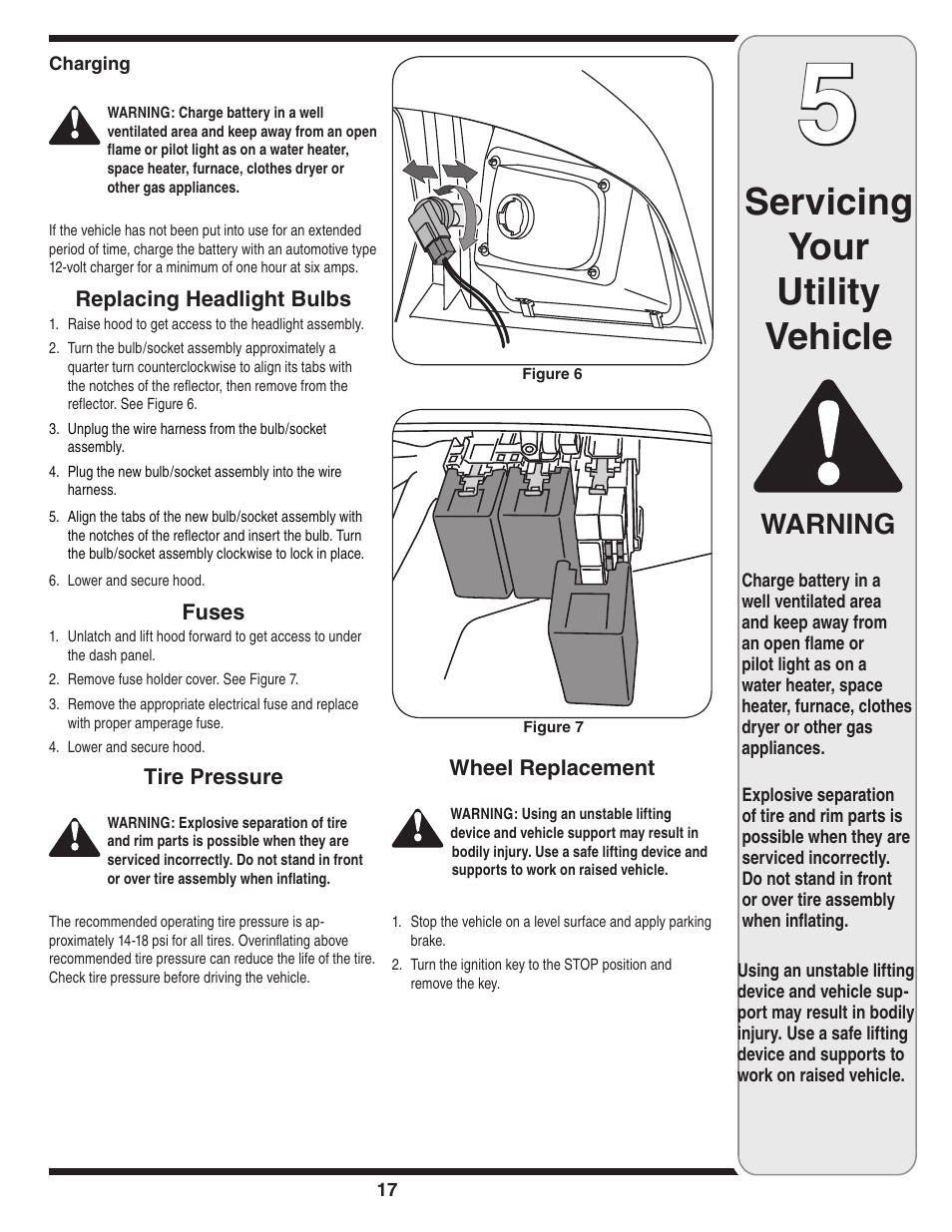 Servicing your utility vehicle, Warning | Cub Cadet J467 User Manual | Page 17 / 32