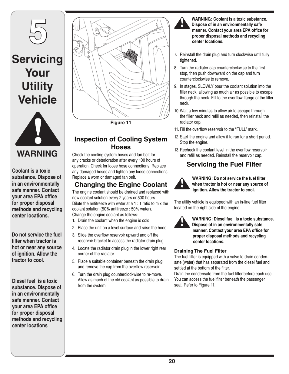 Servicing your utility vehicle, Warning | Cub Cadet J467 User Manual | Page 20 / 32