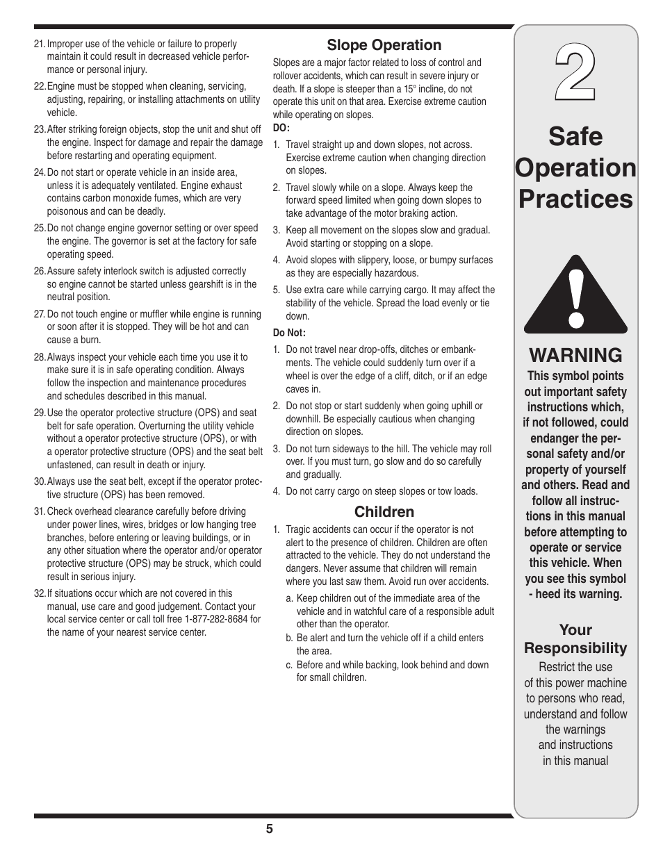 Safe operation practices, Warning | Cub Cadet J467 User Manual | Page 5 / 32