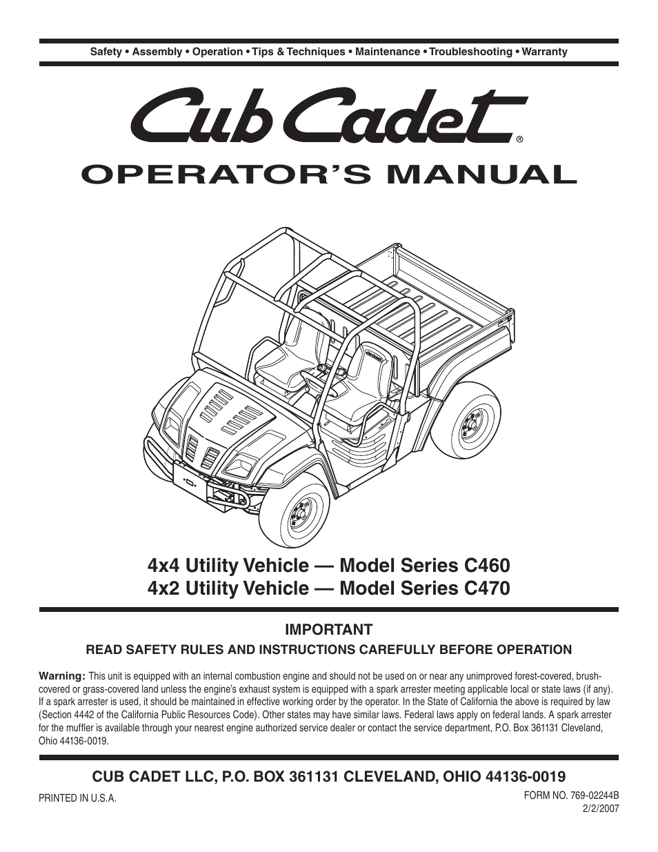 Cub Cadet Series C470 User Manual | 28 pages