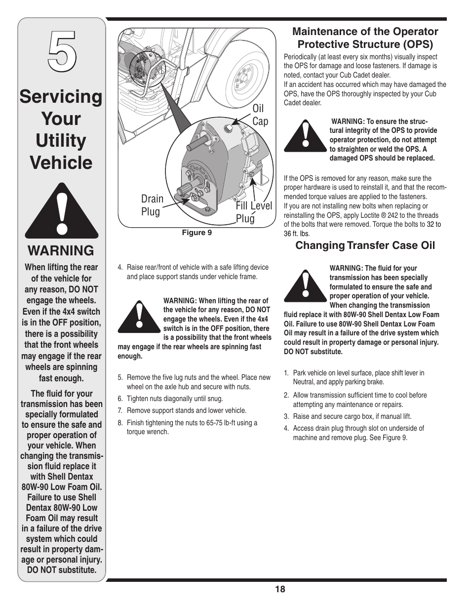 Servicing your utility vehicle, Warning | Cub Cadet Series C470 User Manual | Page 18 / 28