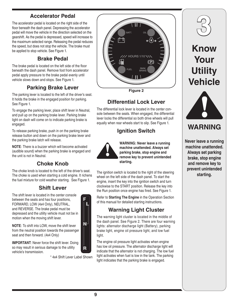 Know your utility vehicle, Warning | Cub Cadet Series C470 User Manual | Page 9 / 28