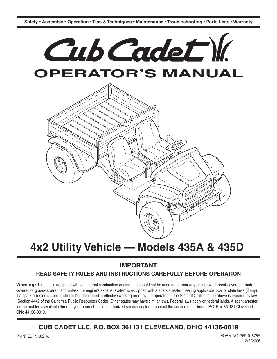 Cub Cadet 435D User Manual | 24 pages