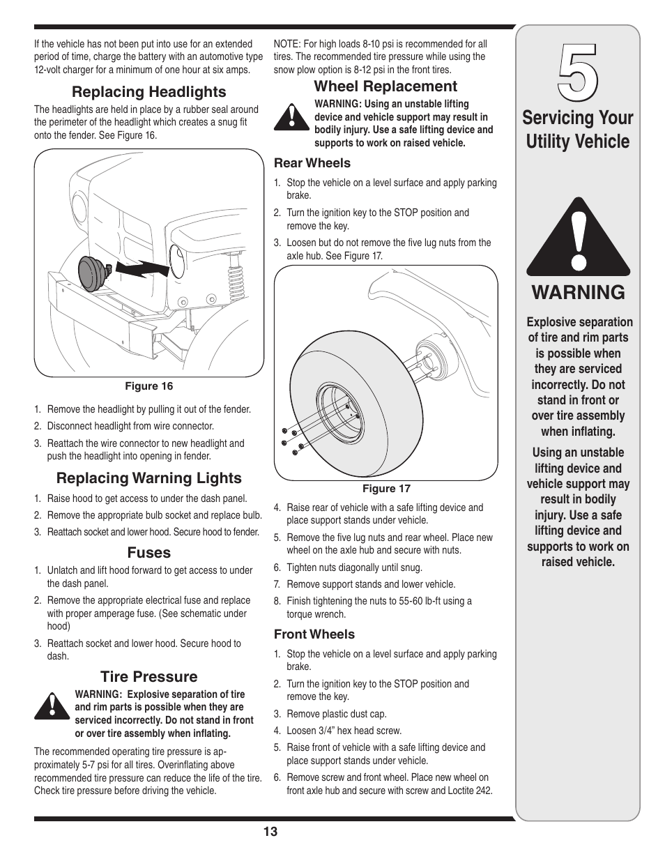 Warning, Servicing your utility vehicle | Cub Cadet 435D User Manual | Page 13 / 24