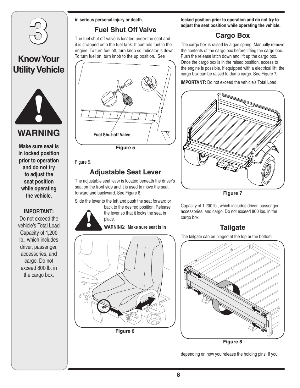 Know your utility vehicle warning | Cub Cadet 435D User Manual | Page 8 / 24