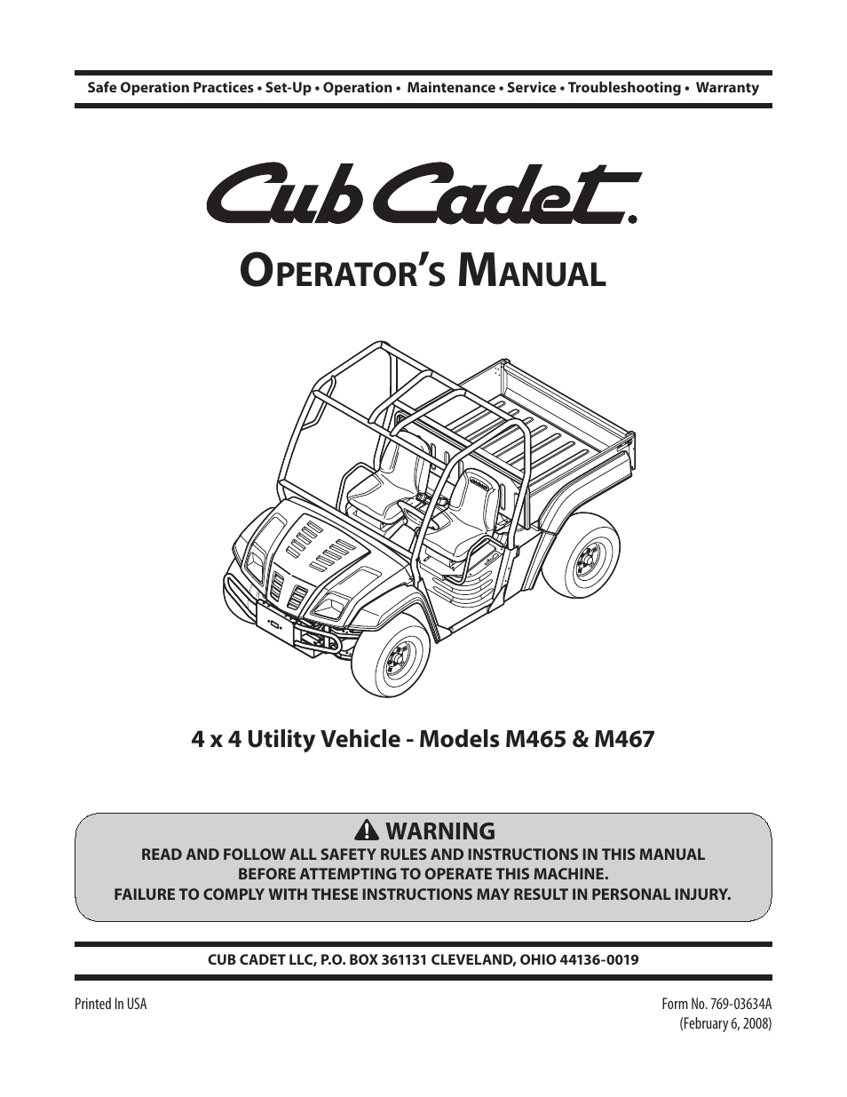 Cub Cadet M467 User Manual | 28 pages