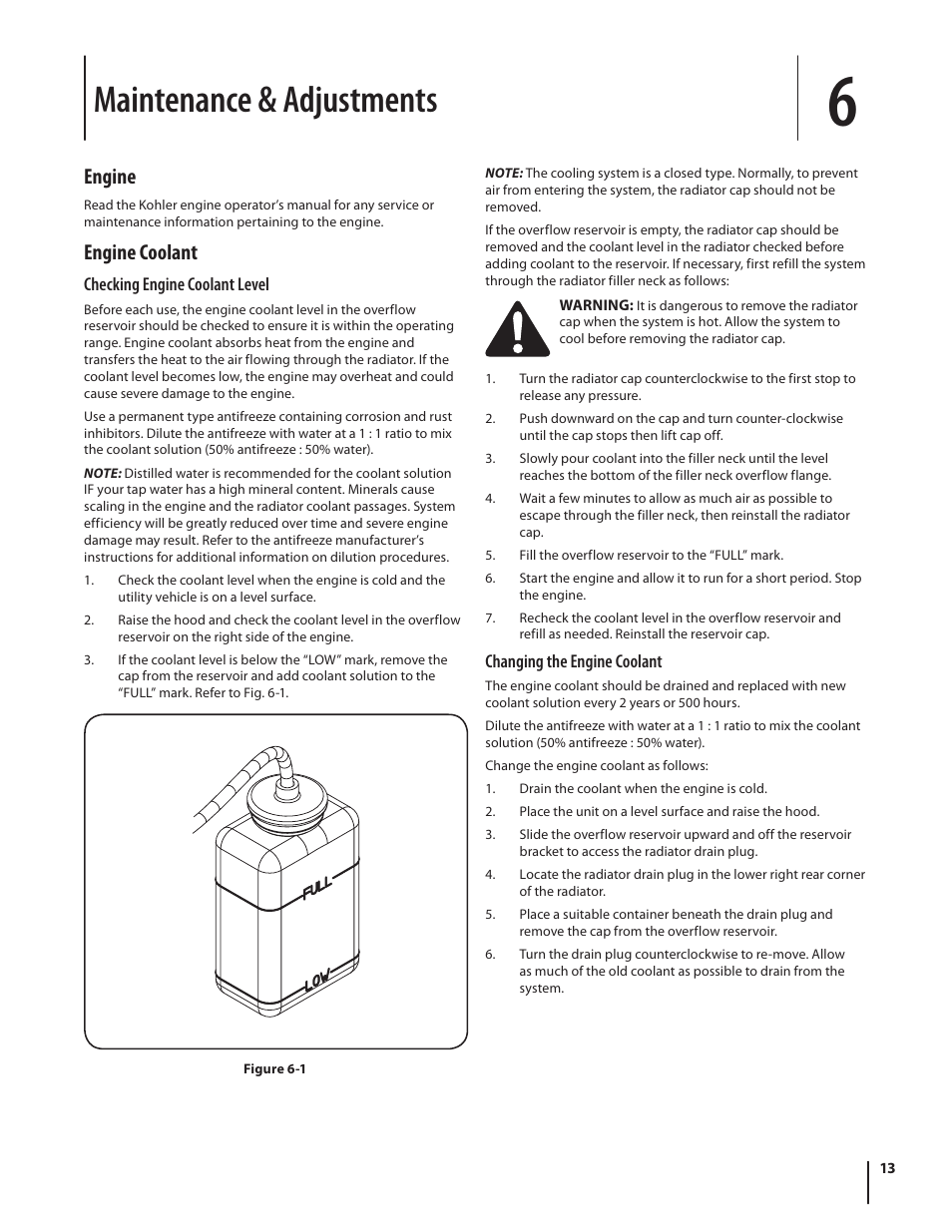 Maintenance & adjustments, Engine, Engine coolant | Cub Cadet M467 User Manual | Page 13 / 28