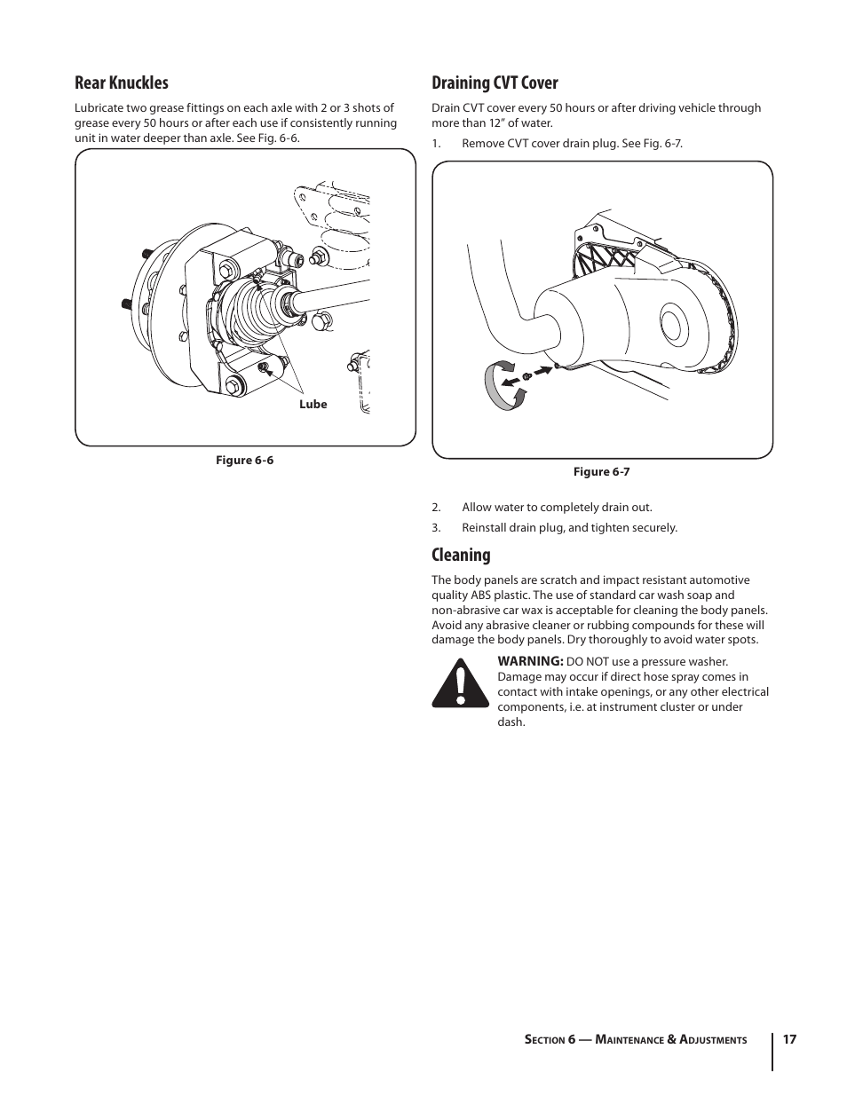 Draining cvt cover, Cleaning, Rear knuckles | Cub Cadet M467 User Manual | Page 17 / 28