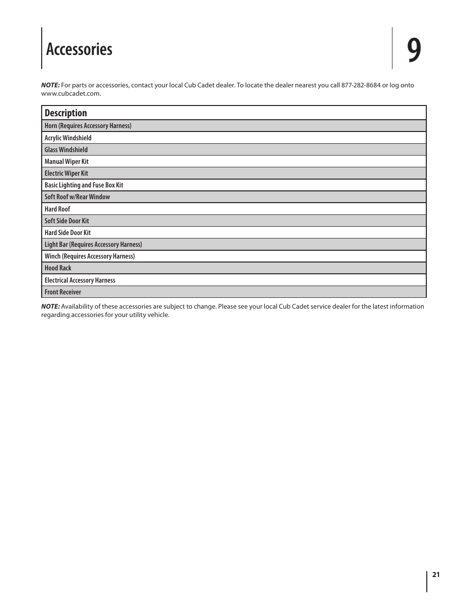Accessories | Cub Cadet M467 User Manual | Page 21 / 28