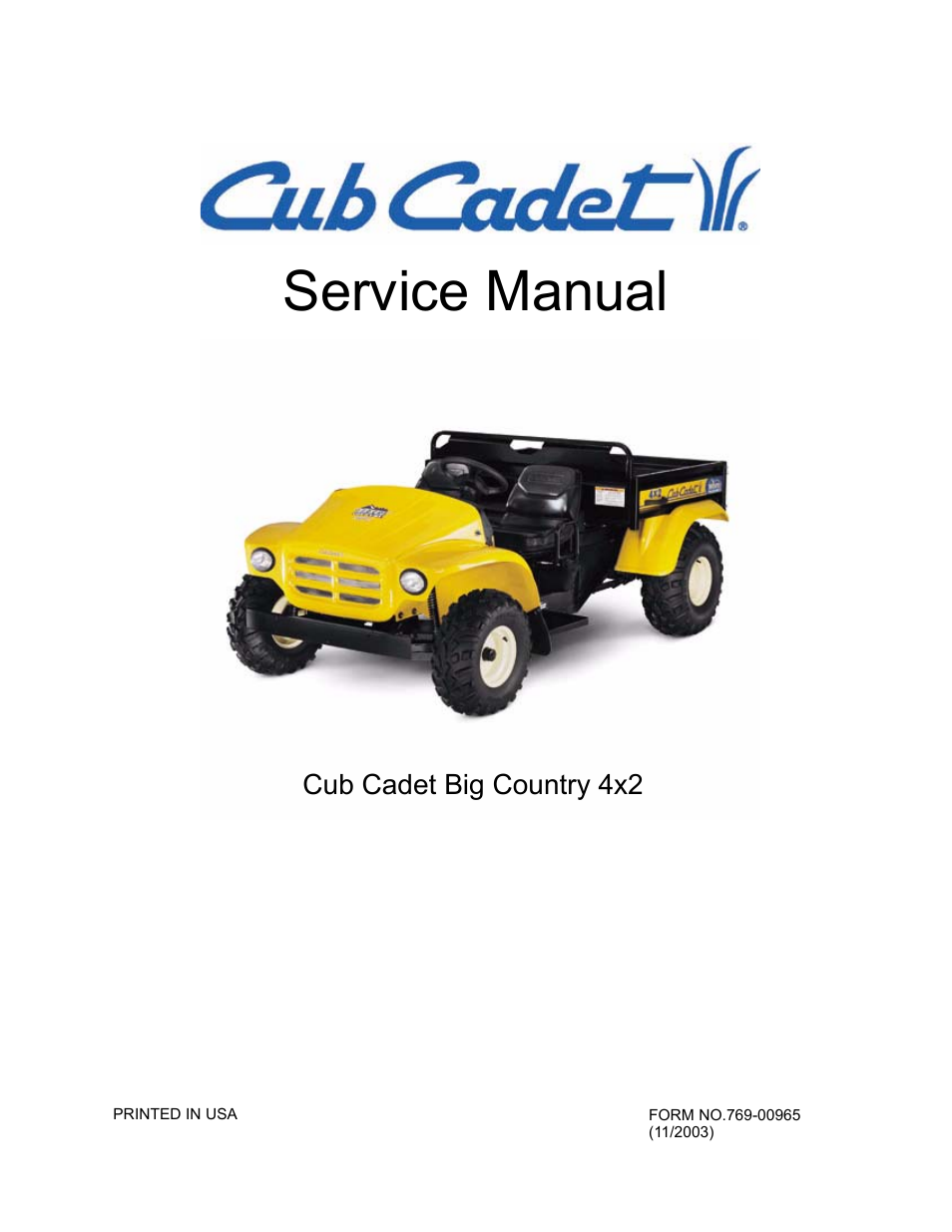 Cub Cadet 4 x 2 Big Country - Steel Bed User Manual | 38 pages