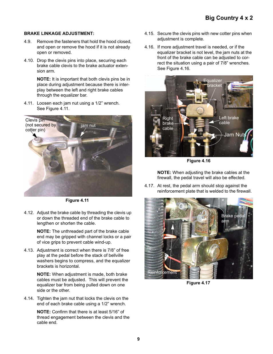Brake linkage adjustment, Big country 4 x 2 | Cub Cadet 4 x 2 Big Country - Steel Bed User Manual | Page 13 / 38
