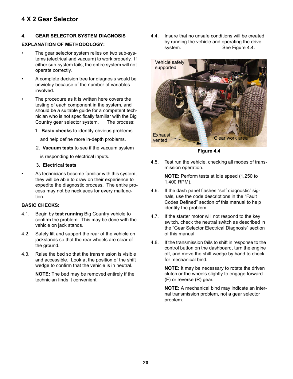 Gear selector system diagnosis, Explanation of methodology, Basic checks | 4 x 2 gear selector | Cub Cadet 4 x 2 Big Country - Steel Bed User Manual | Page 24 / 38