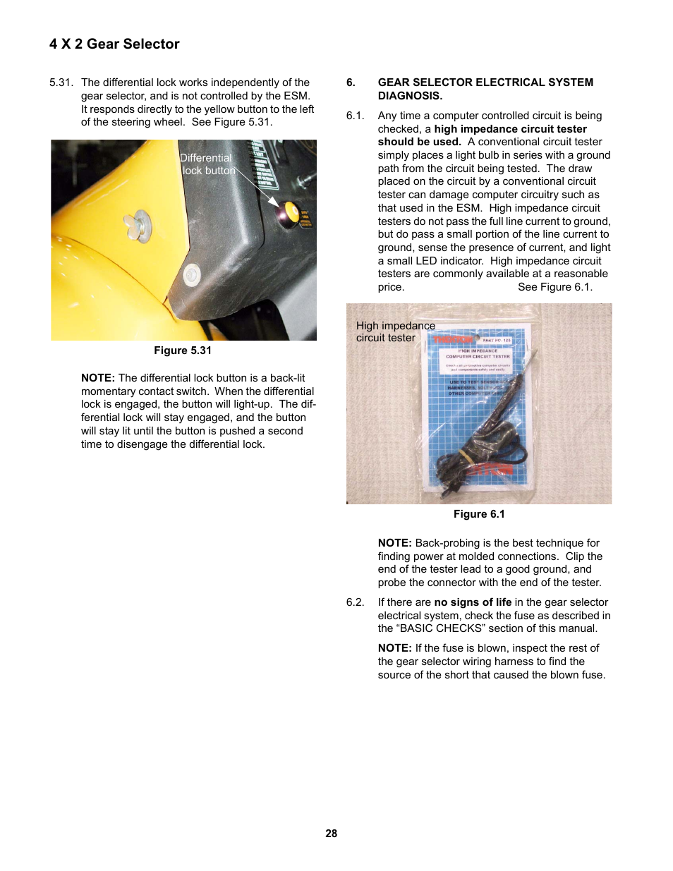 Gear selector electrical system diagnosis, 4 x 2 gear selector | Cub Cadet 4 x 2 Big Country - Steel Bed User Manual | Page 32 / 38
