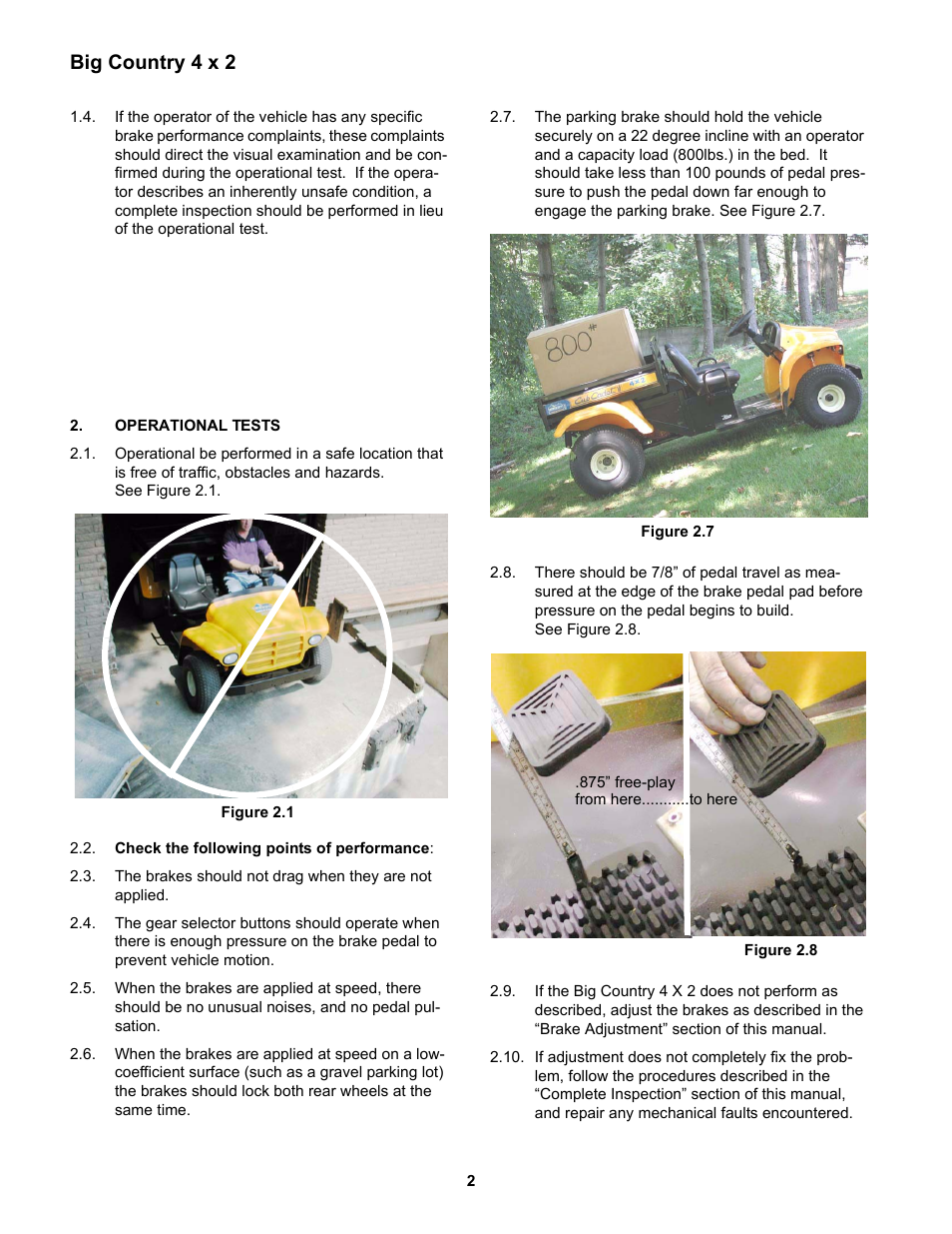 Operational tests, Big country 4 x 2 | Cub Cadet 4 x 2 Big Country - Steel Bed User Manual | Page 6 / 38