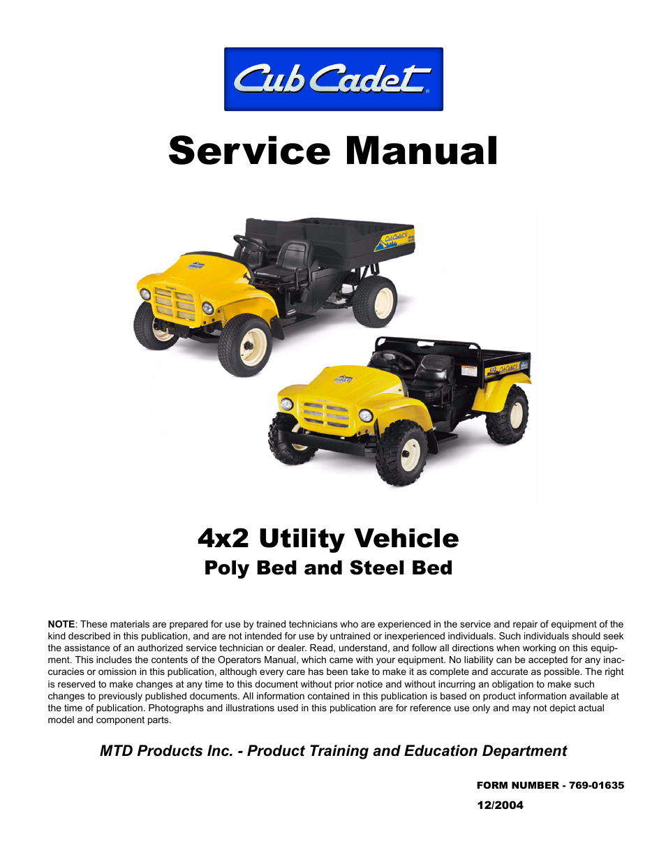 Cub Cadet 4 x 2 Big Country - Poly Bed & Steel Bed User Manual | 82 pages