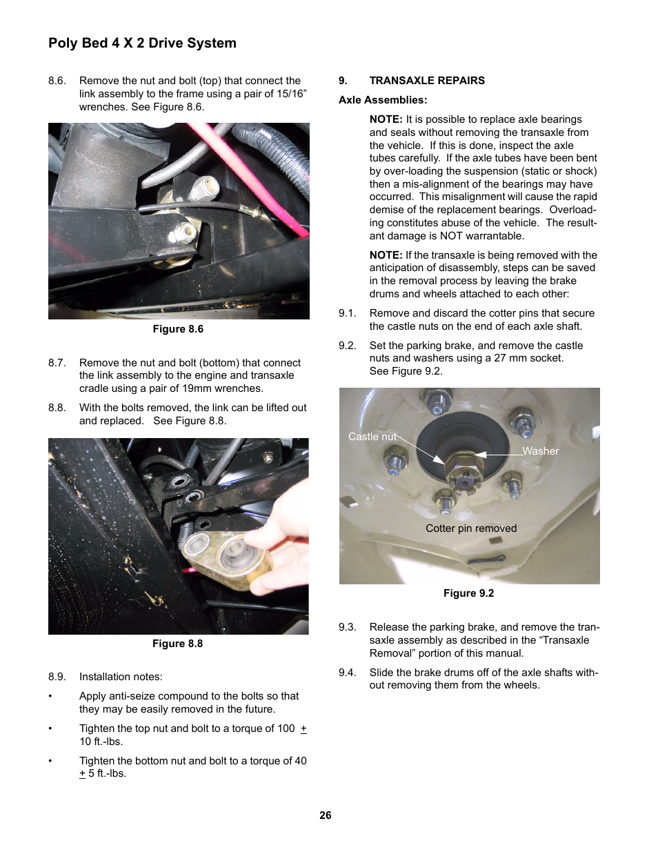 Transaxle repairs, Poly bed 4 x 2 drive system | Cub Cadet 4 x 2 Big Country - Poly Bed & Steel Bed User Manual | Page 30 / 82