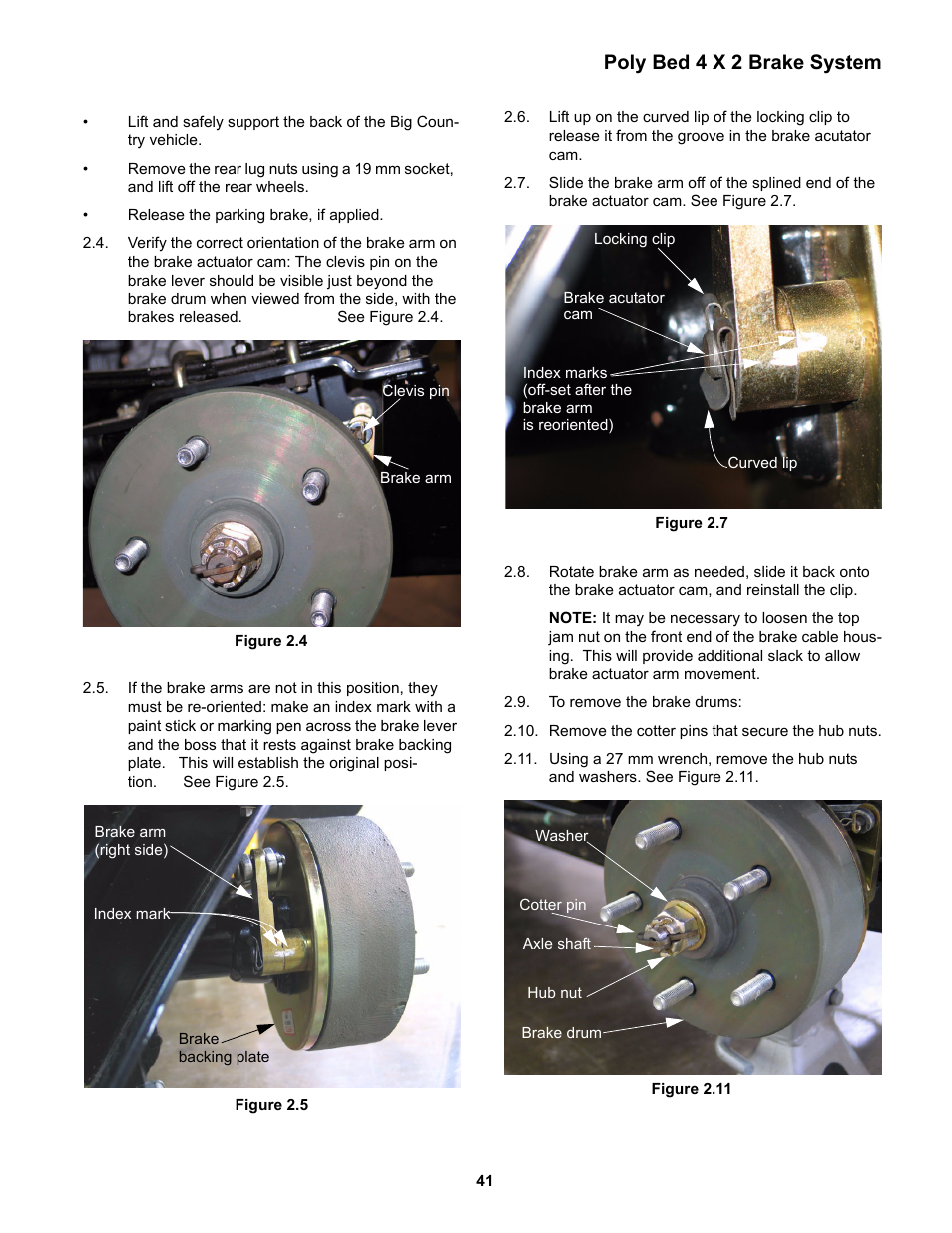 Poly bed 4 x 2 brake system | Cub Cadet 4 x 2 Big Country - Poly Bed & Steel Bed User Manual | Page 45 / 82