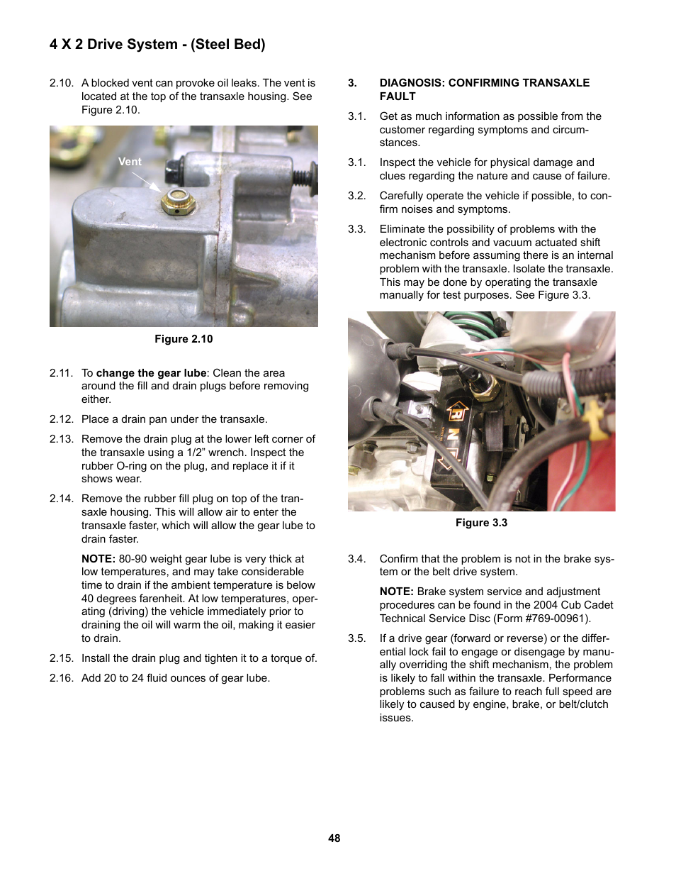 Diagnosis: confirming transaxle fault, 4 x 2 drive system - (steel bed) | Cub Cadet 4 x 2 Big Country - Poly Bed & Steel Bed User Manual | Page 52 / 82