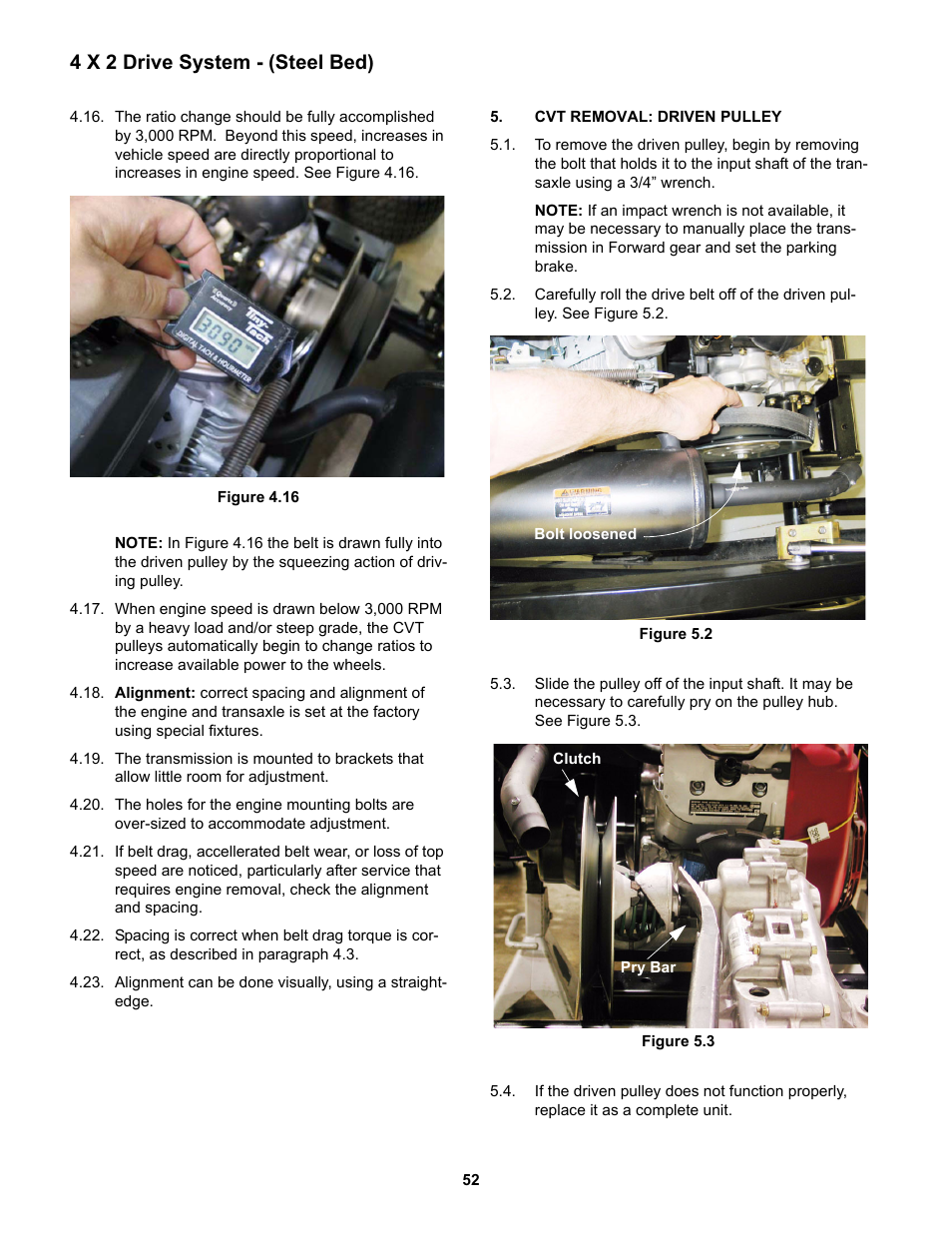 Cvt removal: driven pulley, 4 x 2 drive system - (steel bed) | Cub Cadet 4 x 2 Big Country - Poly Bed & Steel Bed User Manual | Page 56 / 82