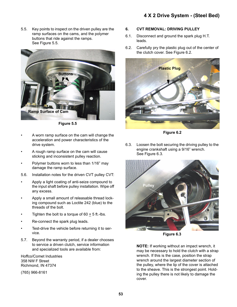 Cvt removal: driving pulley, 4 x 2 drive system - (steel bed) | Cub Cadet 4 x 2 Big Country - Poly Bed & Steel Bed User Manual | Page 57 / 82