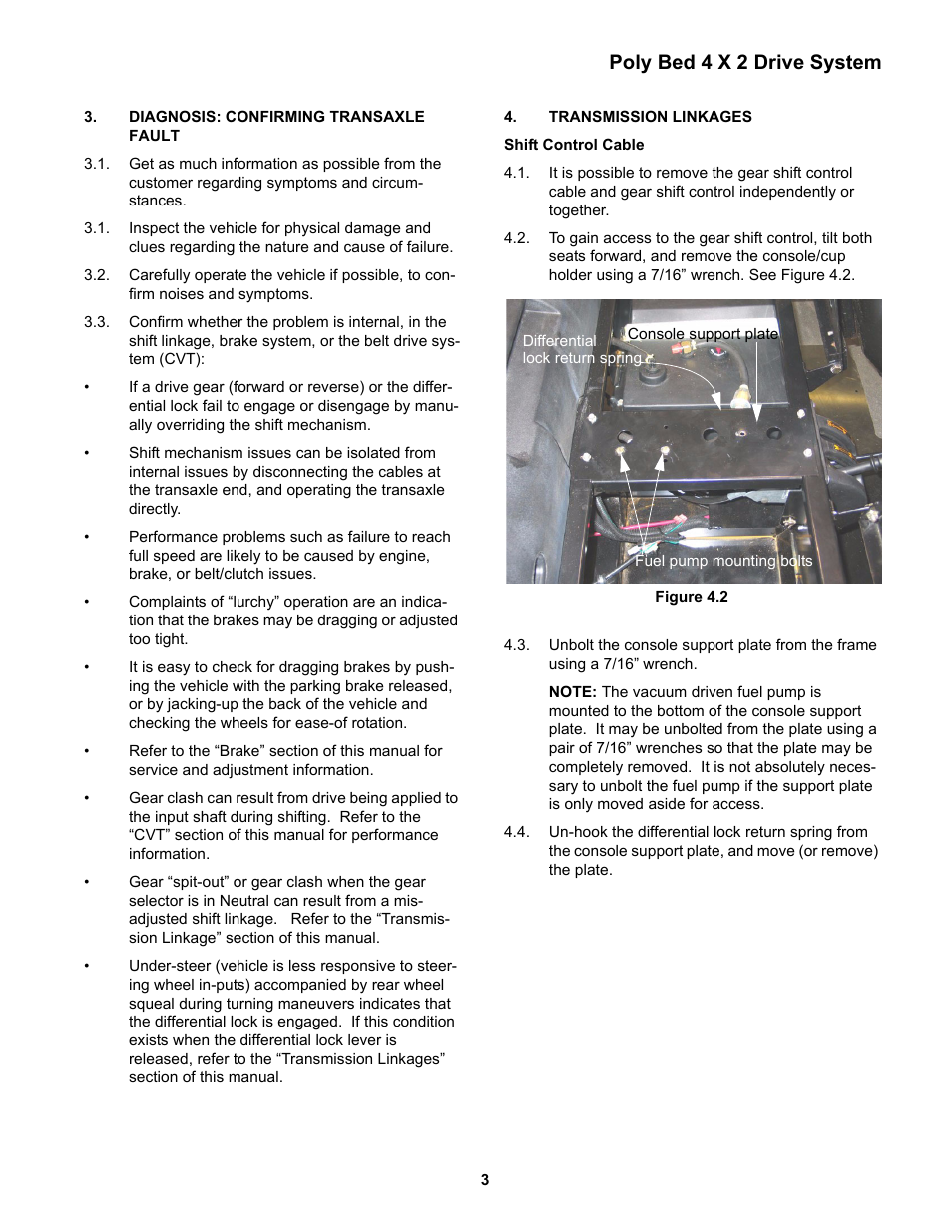 Diagnosis: confirming transaxle fault, Transmission inkages, Poly bed 4 x 2 drive system | Cub Cadet 4 x 2 Big Country - Poly Bed & Steel Bed User Manual | Page 7 / 82