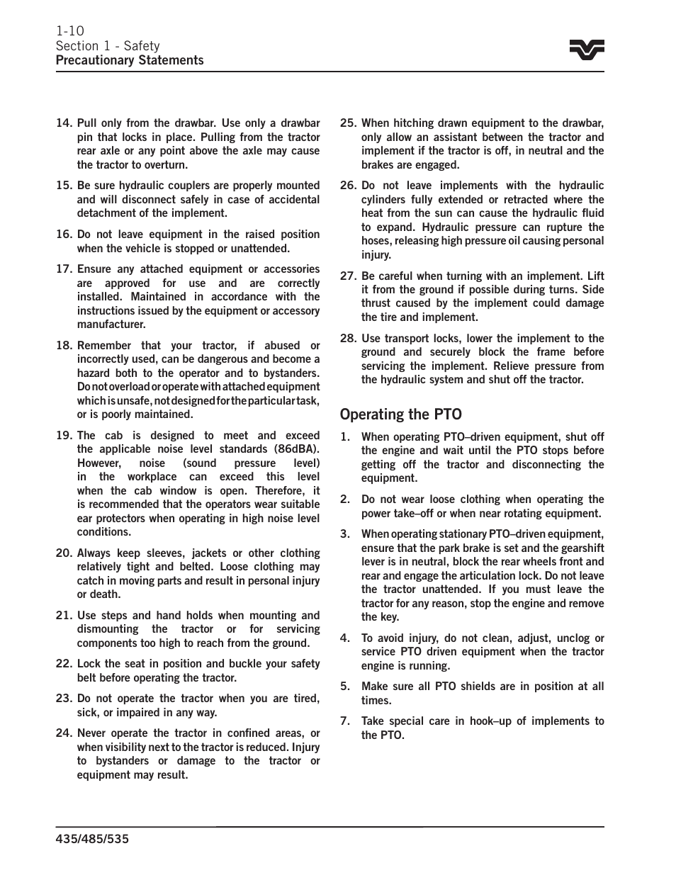 Operating the pto | Buhler 535 User Manual | Page 11 / 249