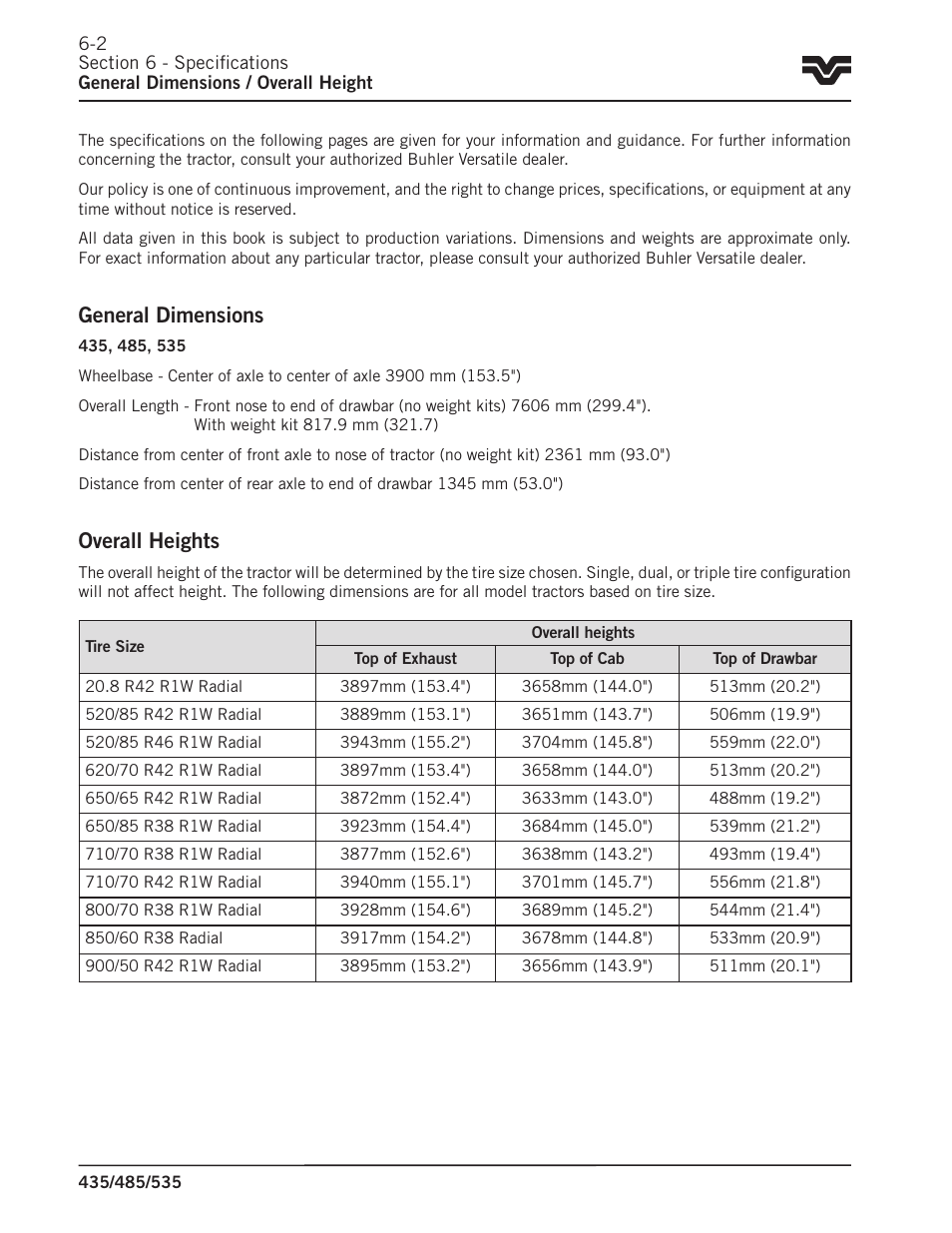 General dimensions, Overall heights | Buhler 535 User Manual | Page 217 / 249