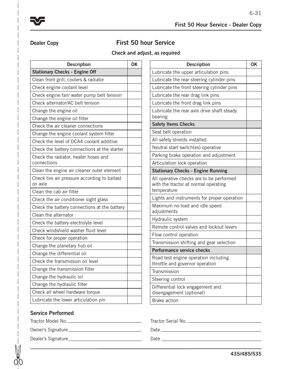 First 50 hour service | Buhler 535 User Manual | Page 246 / 249