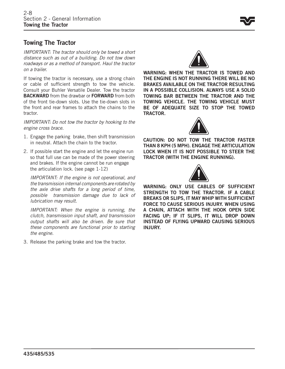 Towing the tractor | Buhler 535 User Manual | Page 27 / 249