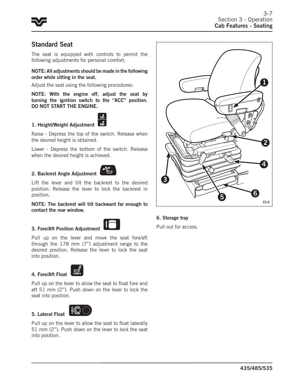 Standard seat | Buhler 535 User Manual | Page 36 / 249