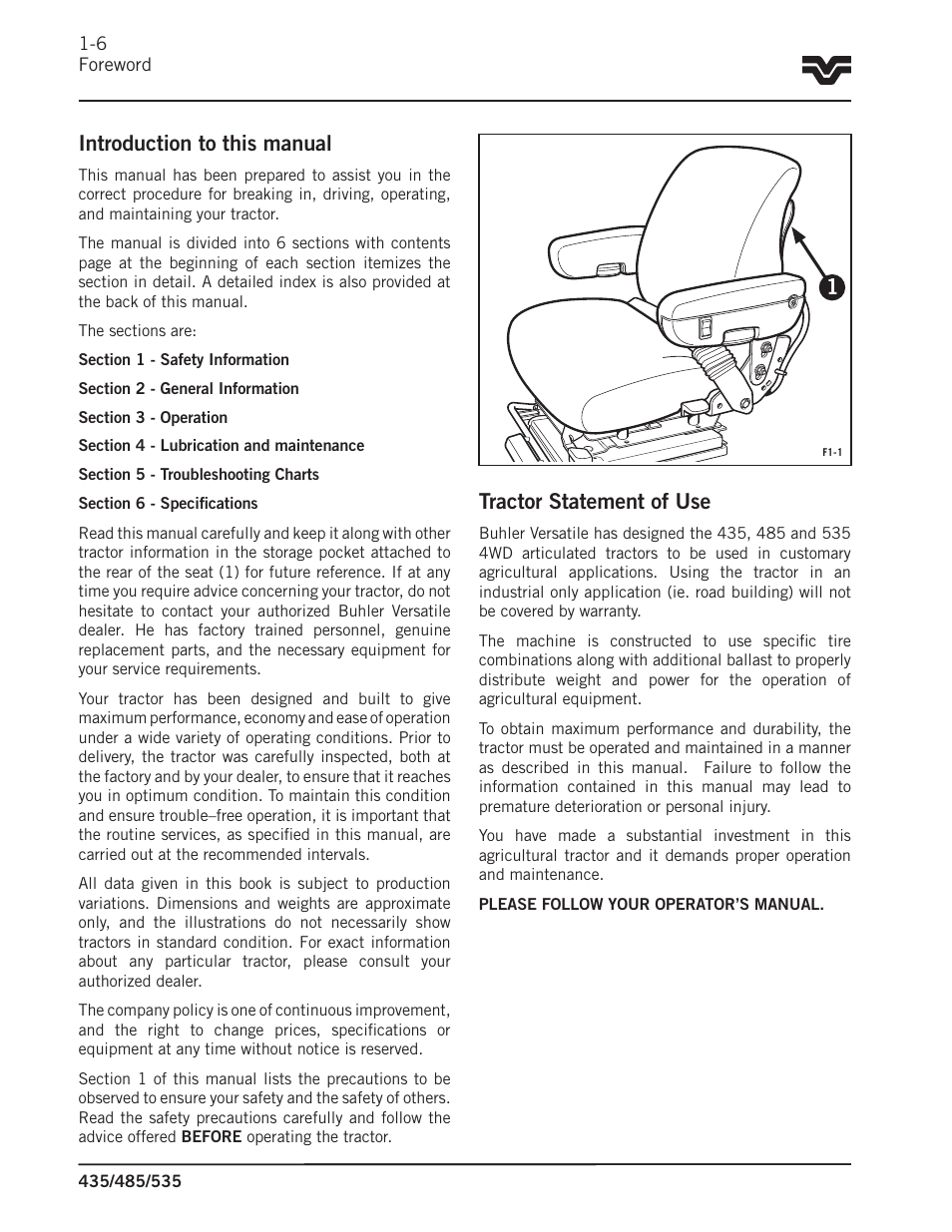 Tractor statement of use, Introduction to this manual | Buhler 535 User Manual | Page 7 / 249