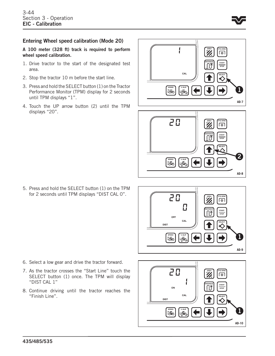 Entering wheel speed calibration (mode 20) | Buhler 535 User Manual | Page 73 / 249