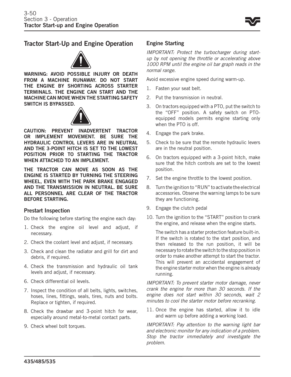 Tractor start-up and engine operation | Buhler 535 User Manual | Page 79 / 249