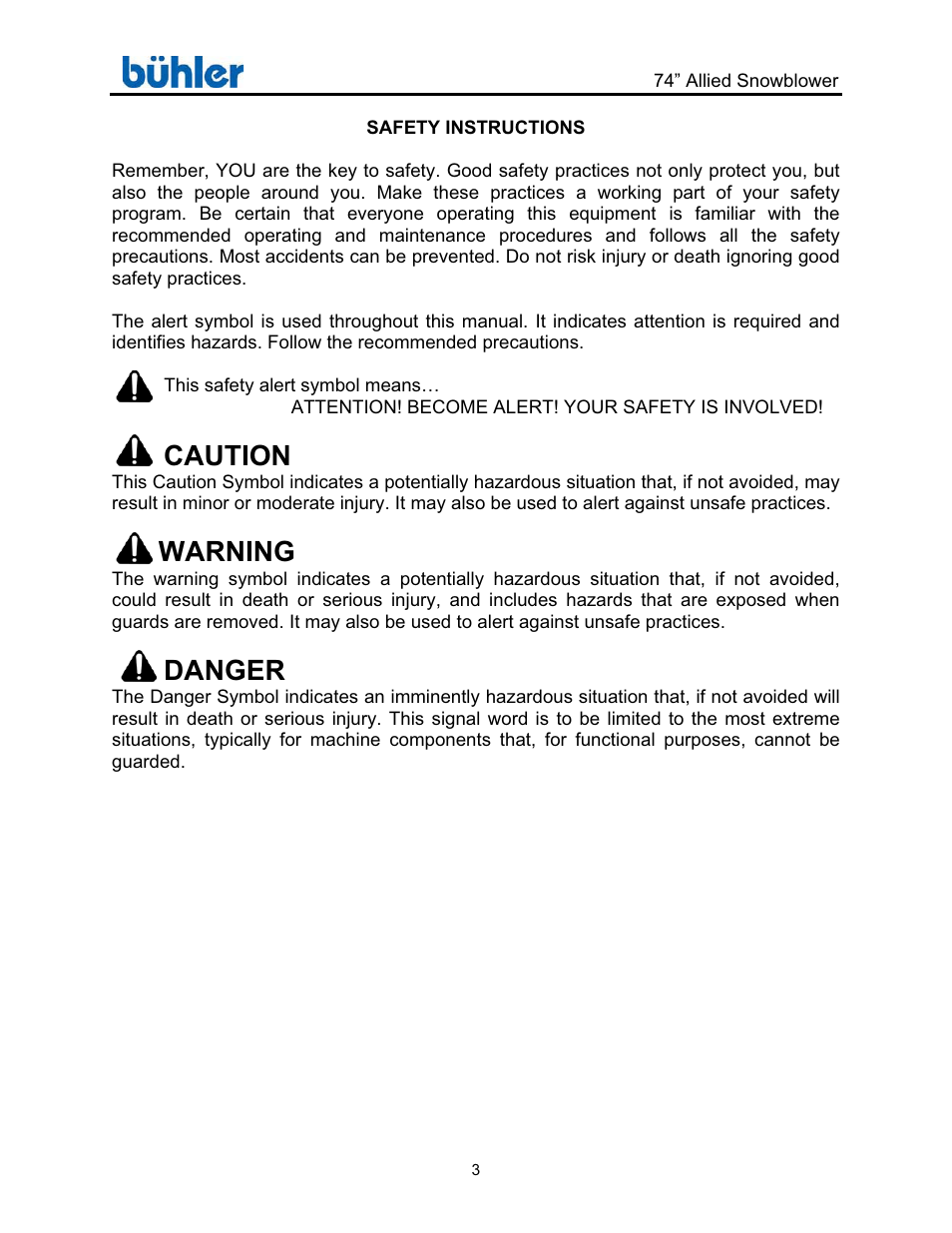Caution, Warning, Danger | Buhler Allied FK331 User Manual | Page 6 / 28