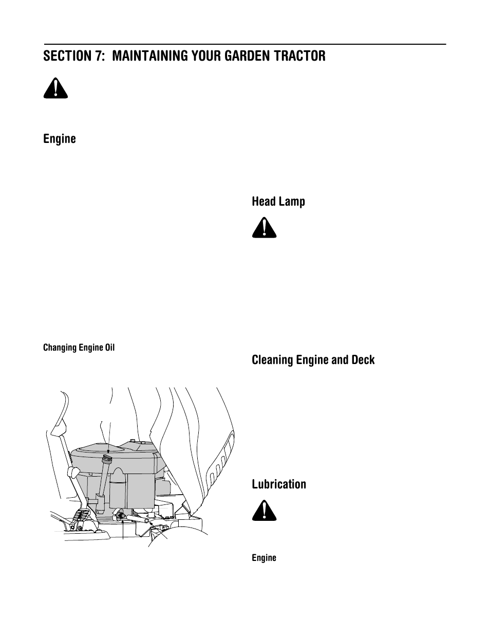 Engine, Head lamp, Cleaning engine and deck | Lubrication | Cub Cadet 1222 User Manual | Page 16 / 28