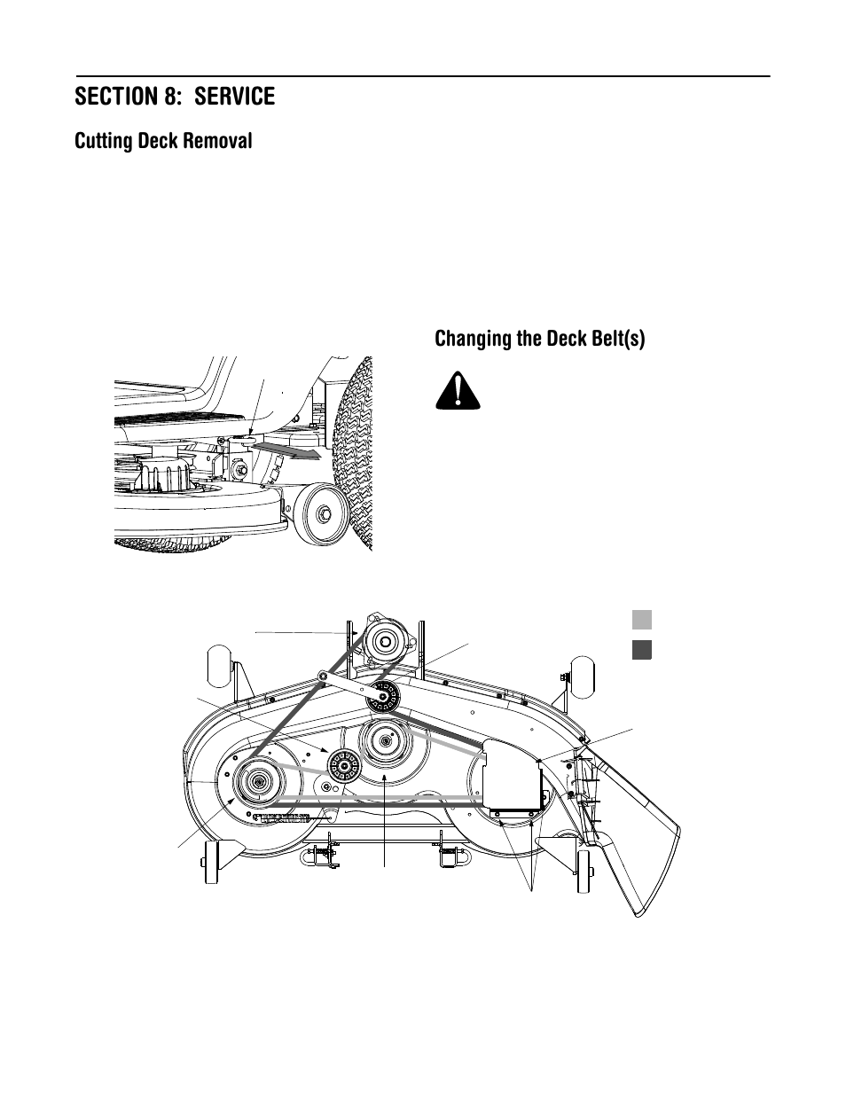 Cutting deck removal, Changing the deck belt(s) | Cub Cadet 1222 User Manual | Page 18 / 28