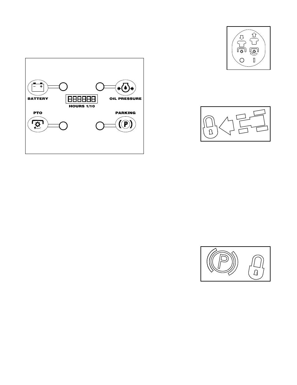 Hour meter, System indicator lights, Cup holder | Electric pto (power take-off) knob, Cruise control lever, Parking brake lever | Cub Cadet 1527 User Manual | Page 11 / 36