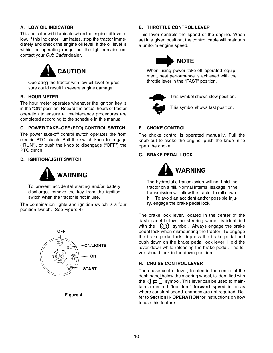 Caution, Warning | Cub Cadet 2518-44 User Manual | Page 10 / 60