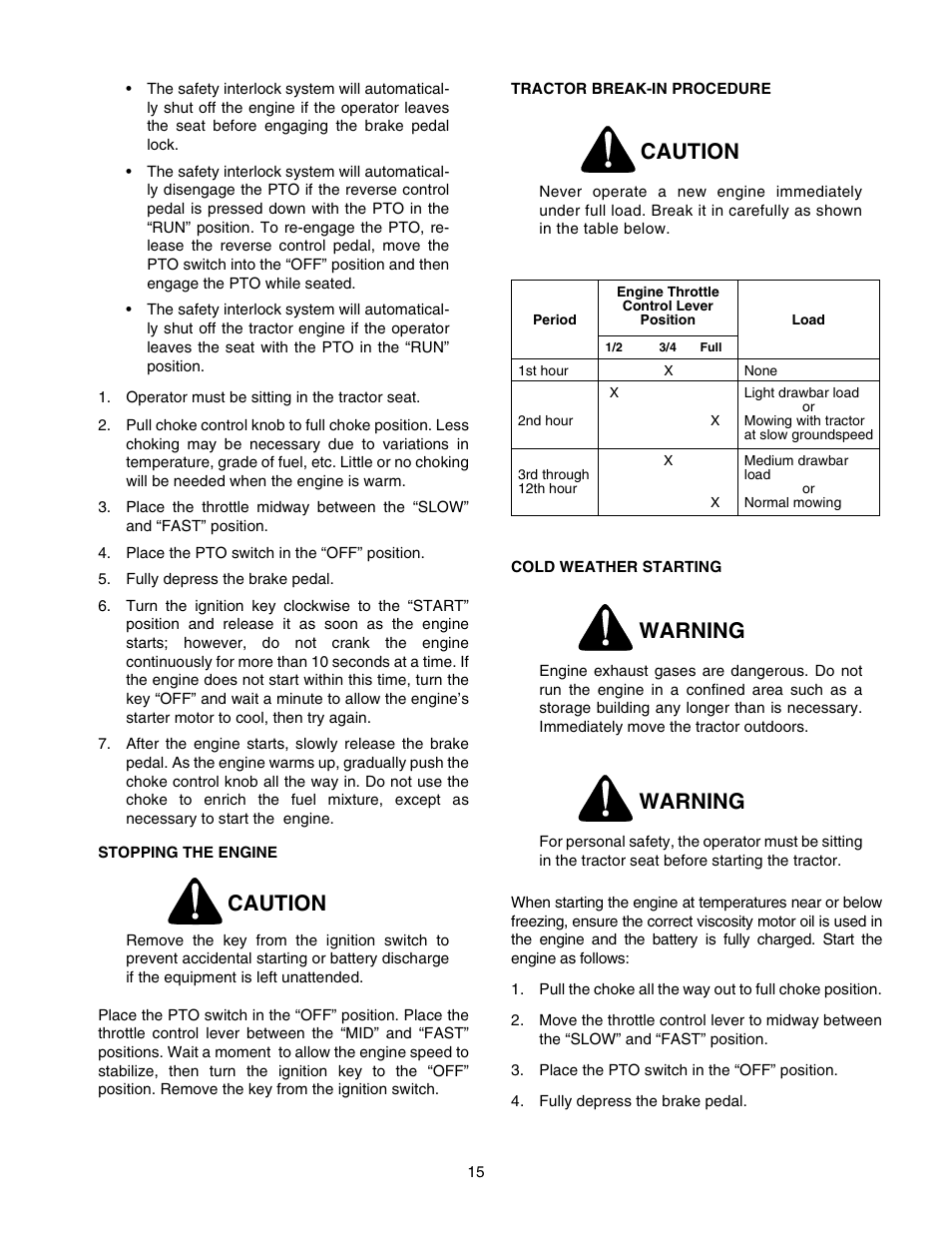 Caution, Warning | Cub Cadet 2518-44 User Manual | Page 15 / 60