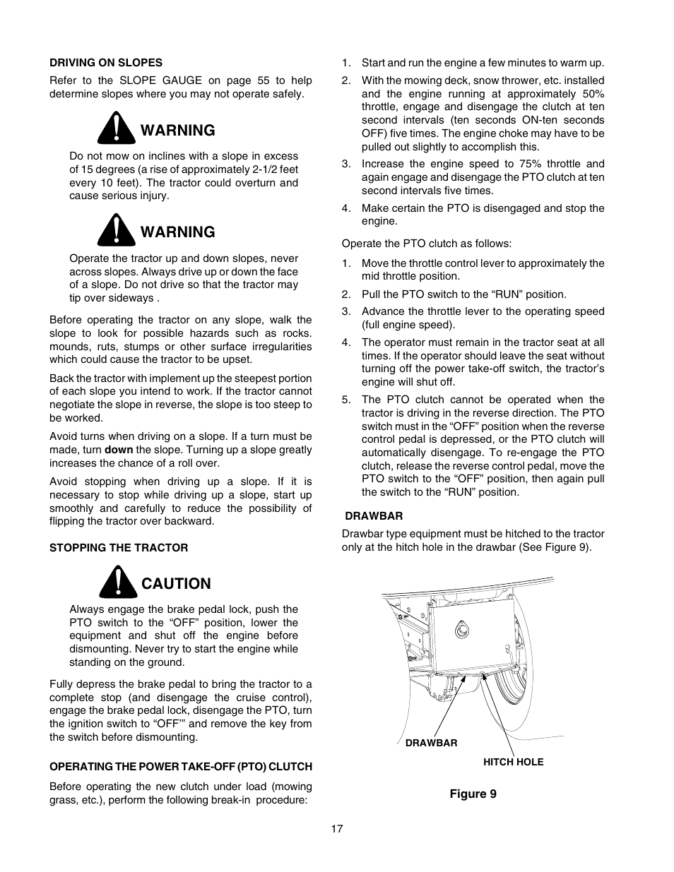 Warning, Caution | Cub Cadet 2518-44 User Manual | Page 17 / 60