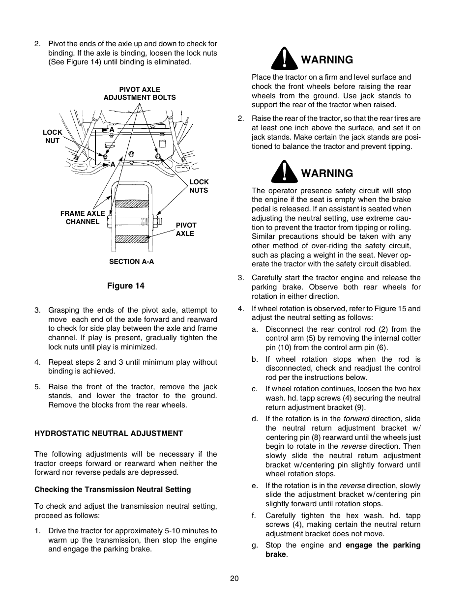 Warning | Cub Cadet 2518-44 User Manual | Page 20 / 60